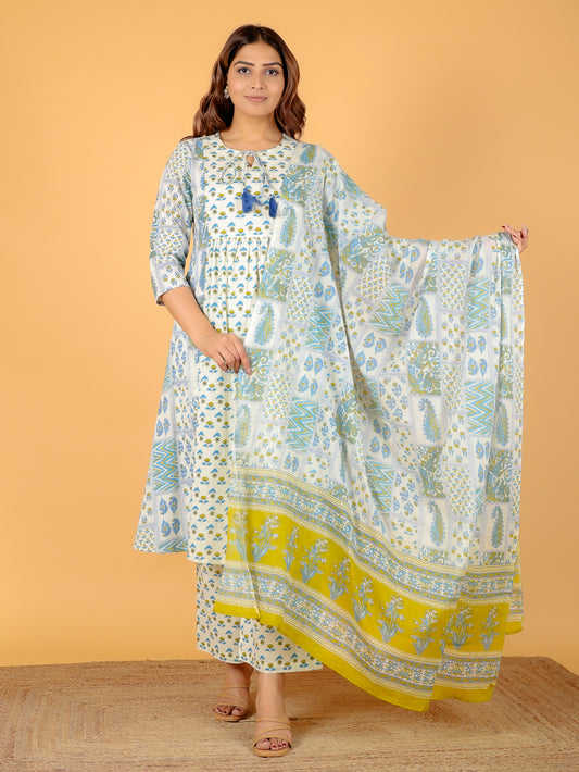 Cotton Voile Patchwork Off White Dupatta