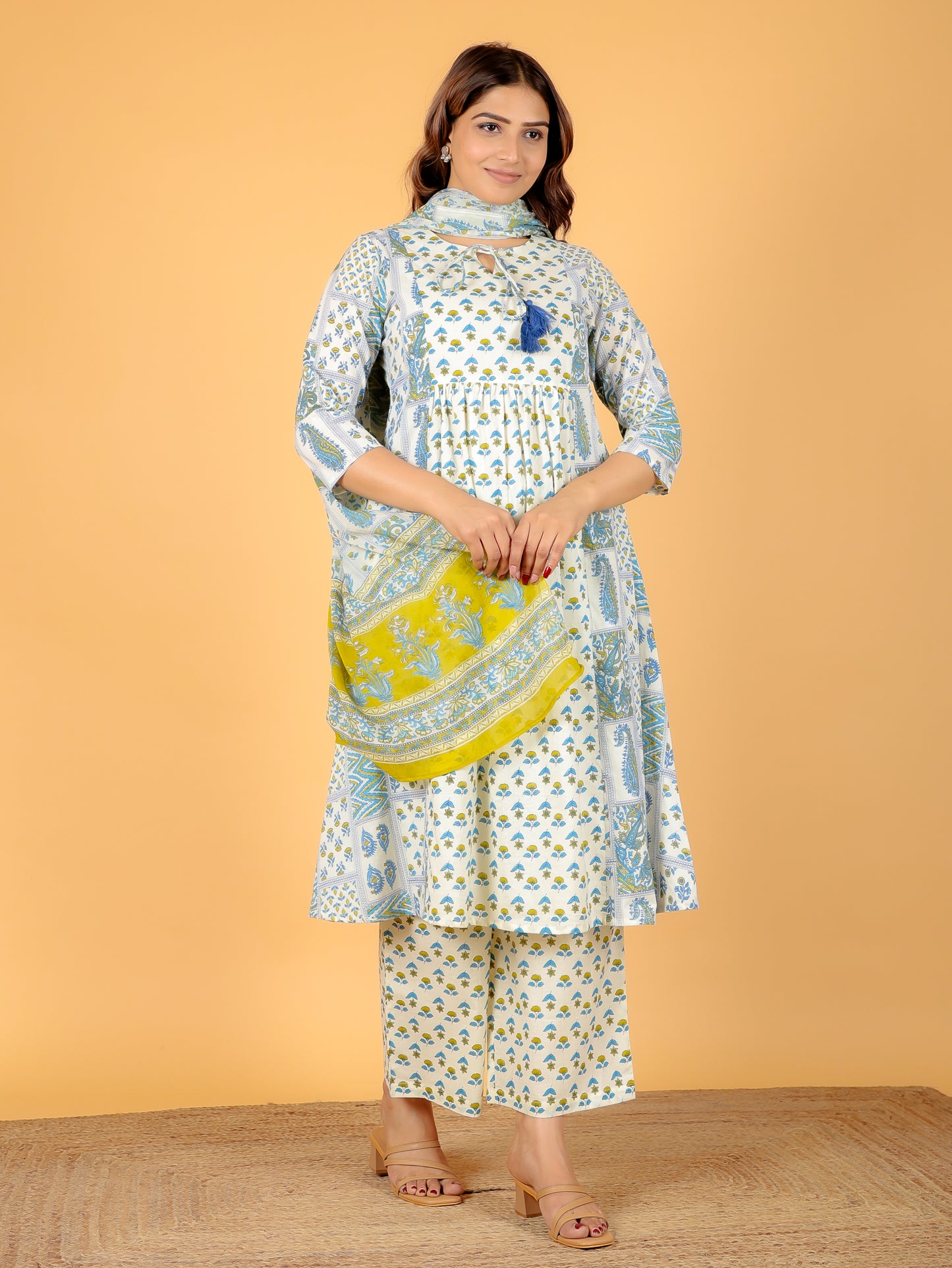 Cotton Voile Patchwork Off White Dupatta
