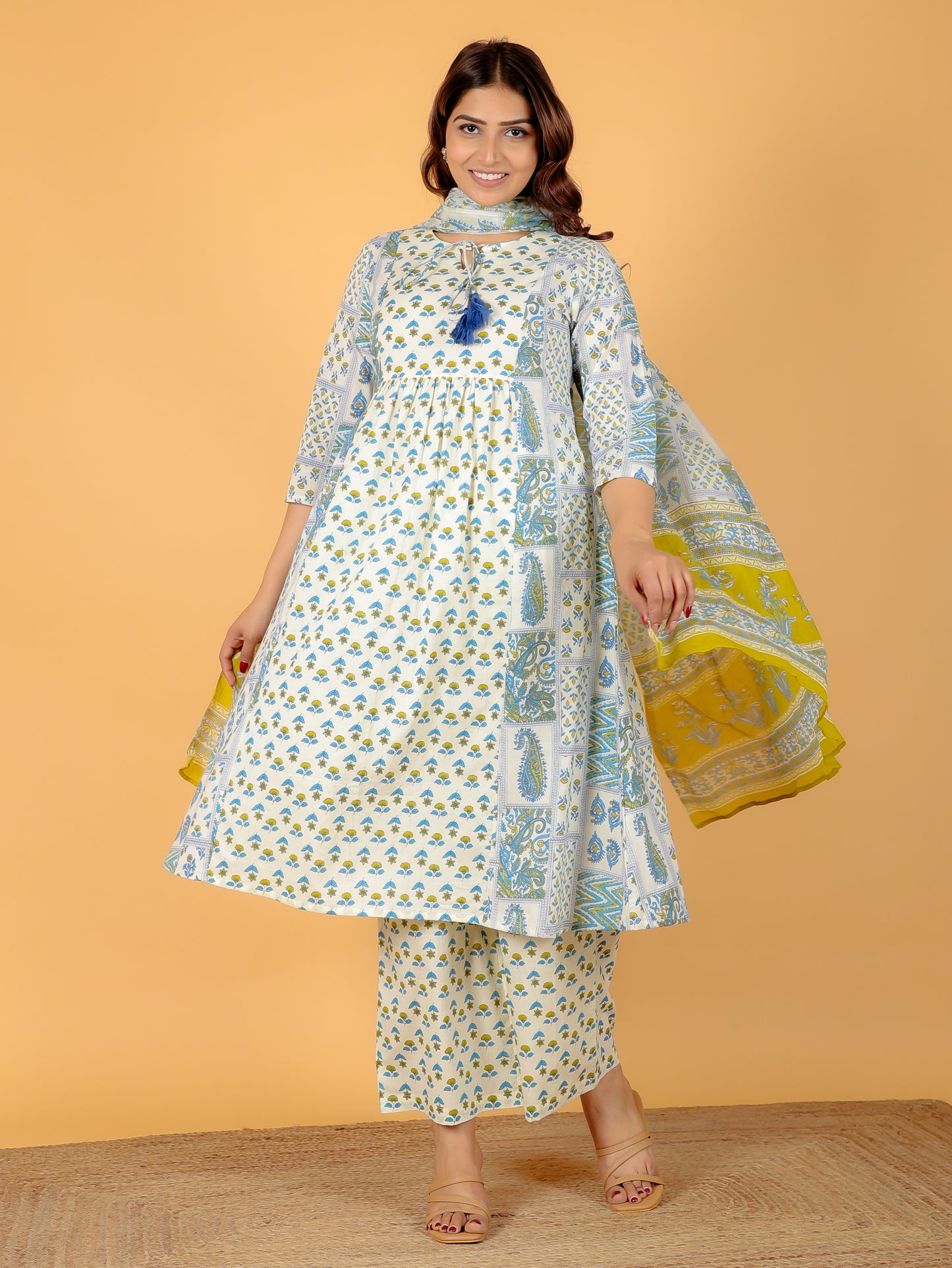 Cotton Voile Patchwork Off White Dupatta