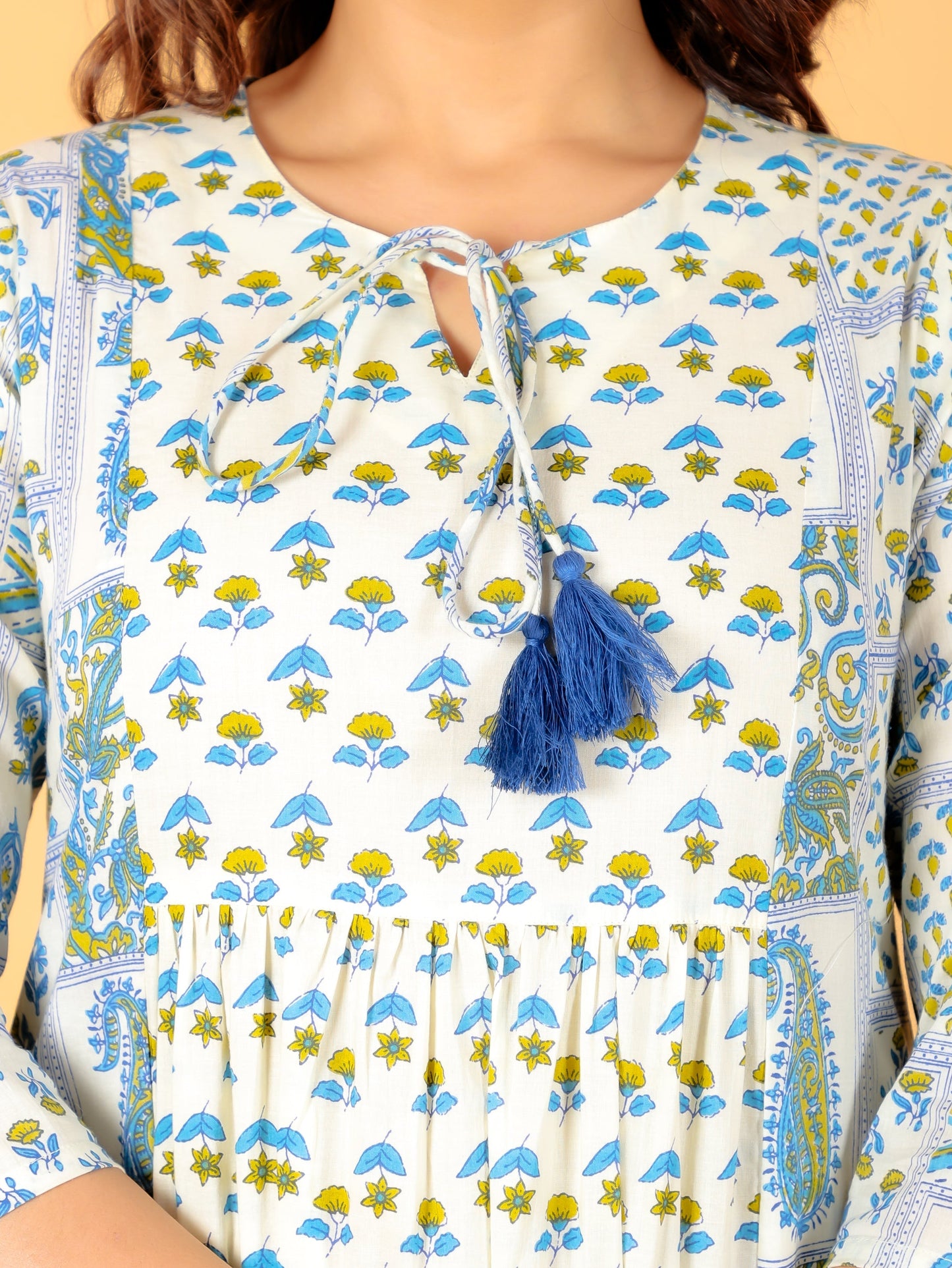 Soft Cotton Patchwork Panelled Off-White Kurta