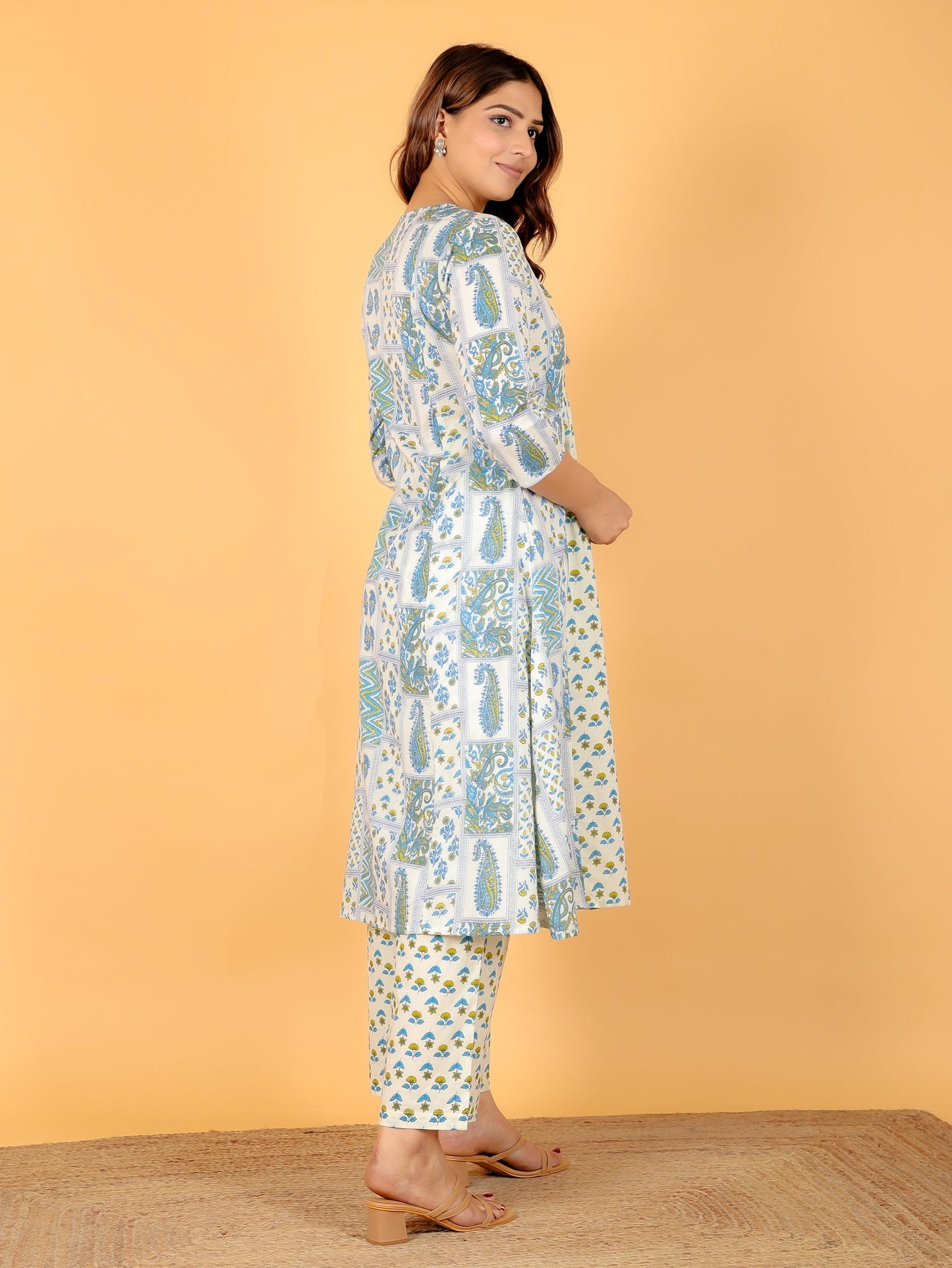 Soft Cotton Patchwork Panelled Off-White Kurta