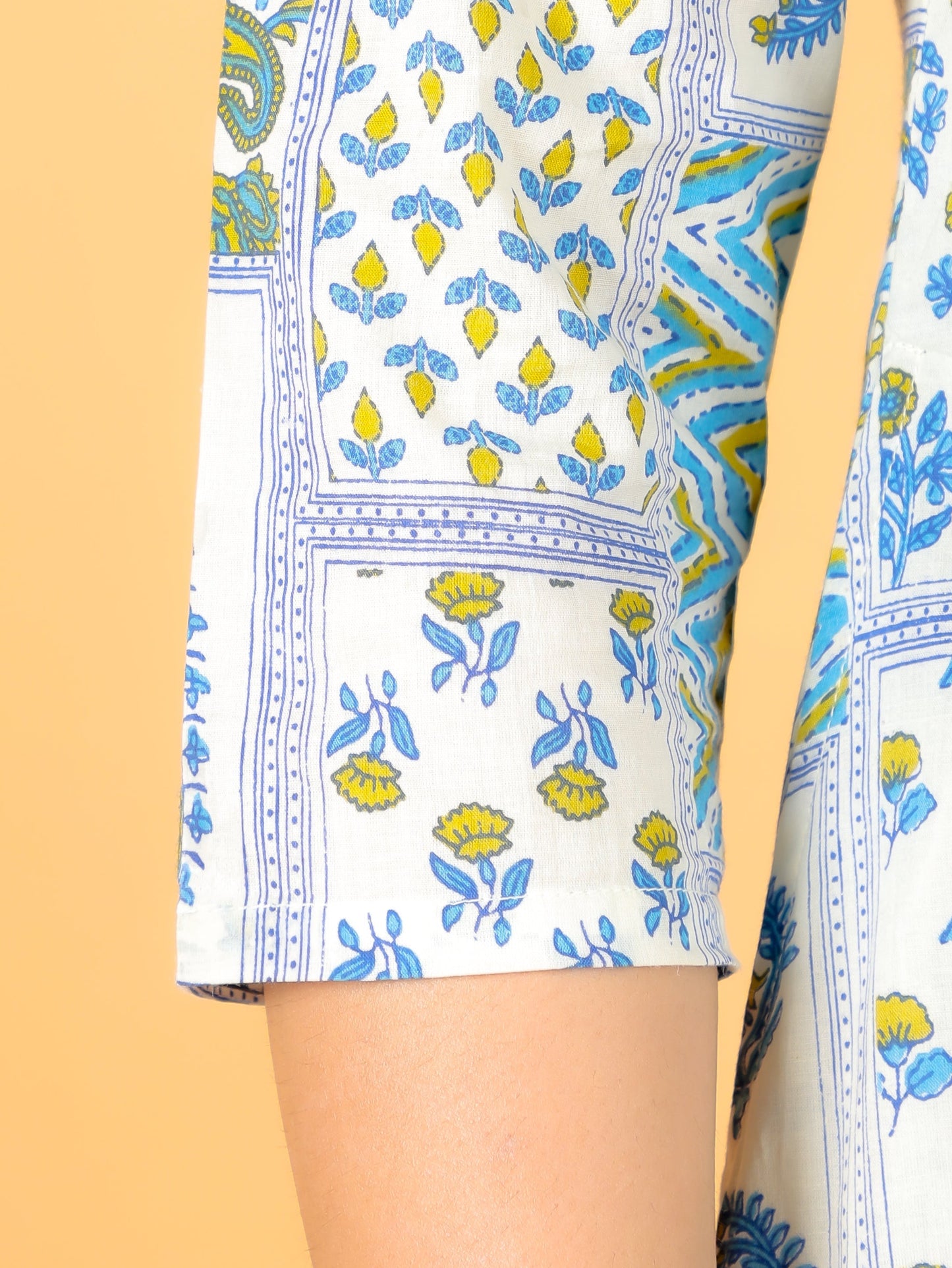 Soft Cotton Patchwork Panelled Off-White Kurta