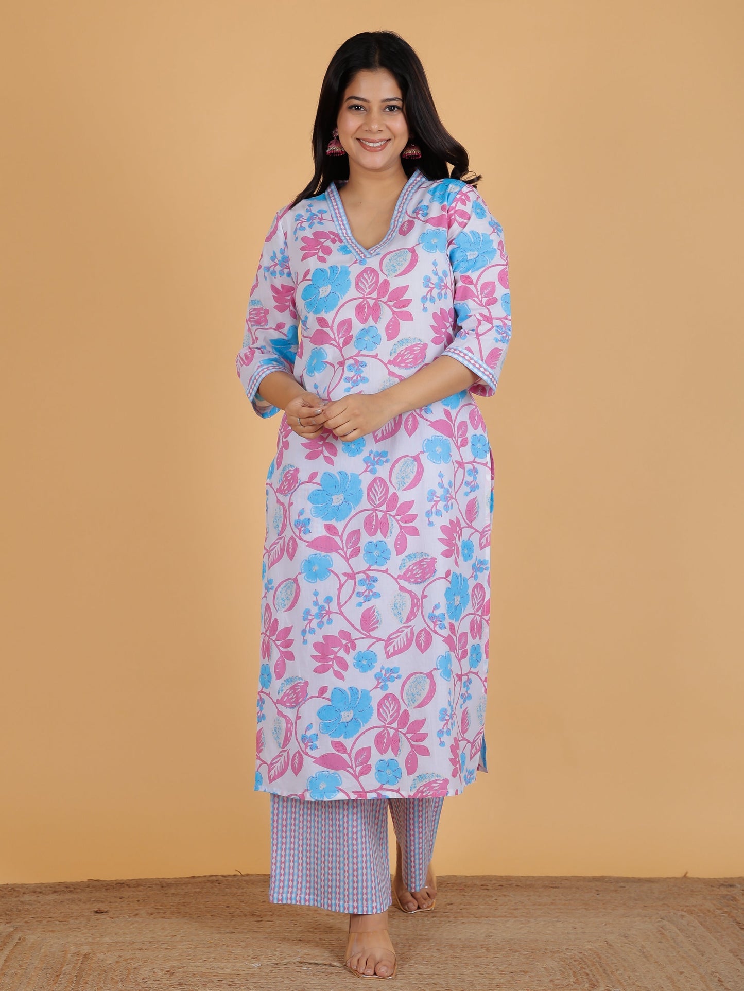 Soft Cotton Floral Straight Pink Kurta