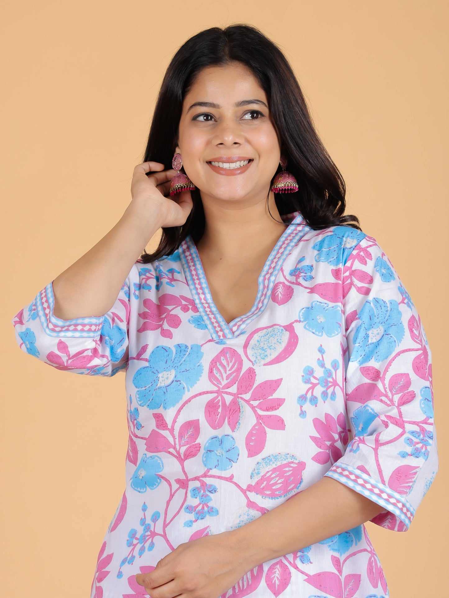 Soft Cotton Floral Straight Pink Kurta