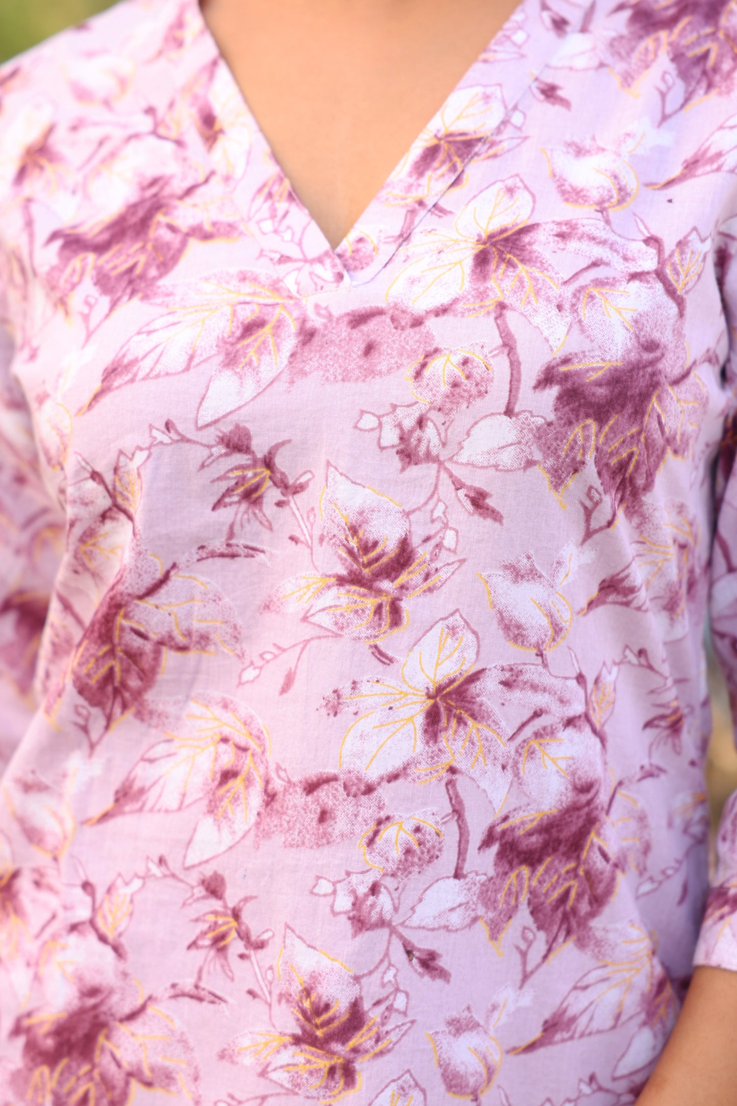 Soft Cotton Gold foil Straight Purple Kurta