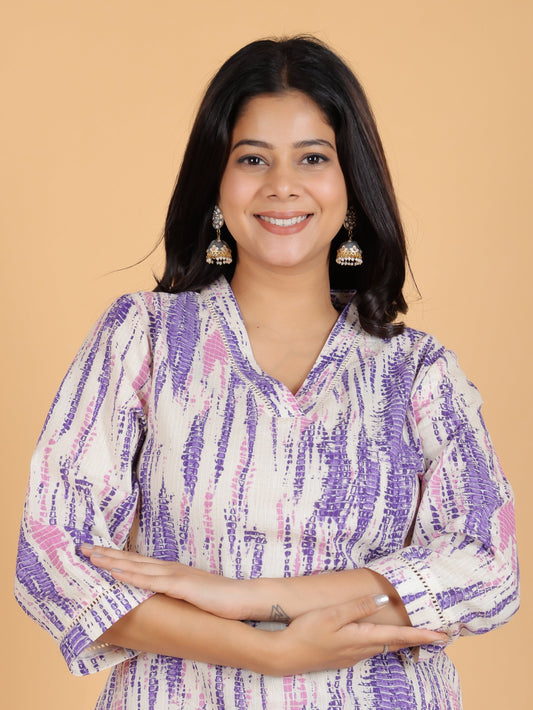 Kantha Cotton Tie-Dye Straight Off-White Kurta
