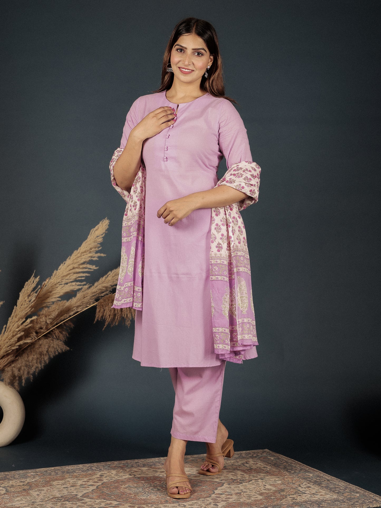 Soft Cotton Solid A-line Mauve Kurta