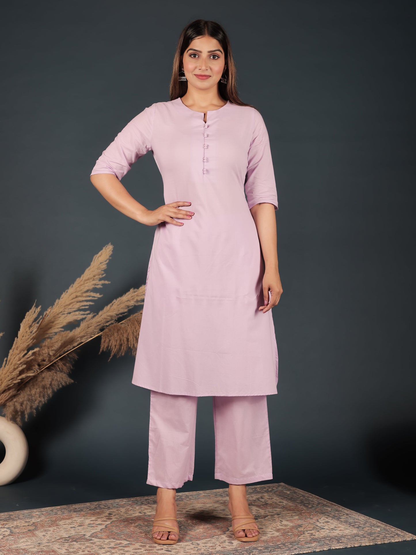 Soft Cotton Solid A-line Pink Kurta
