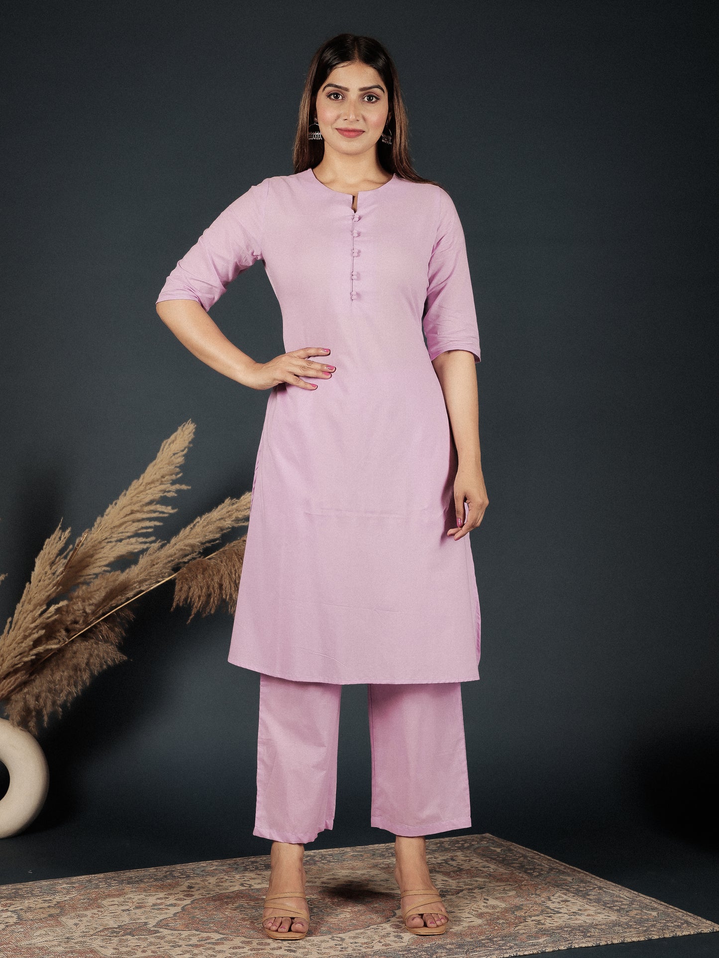Soft Cotton Solid A-line Mauve Kurta