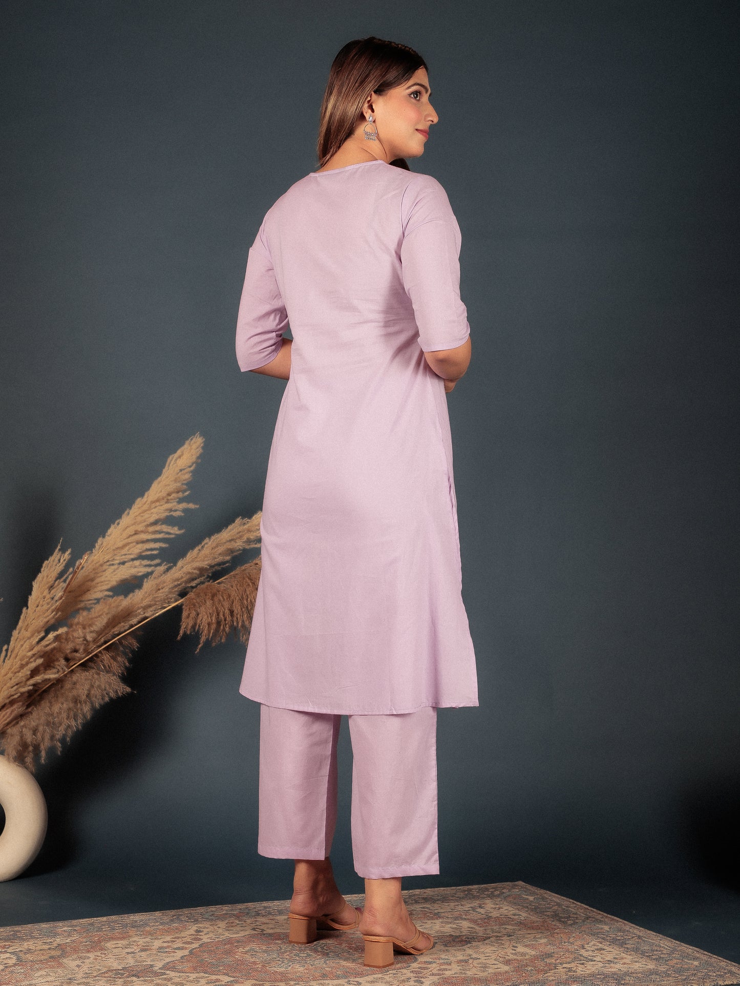 Soft Cotton Solid A-line Mauve Kurta