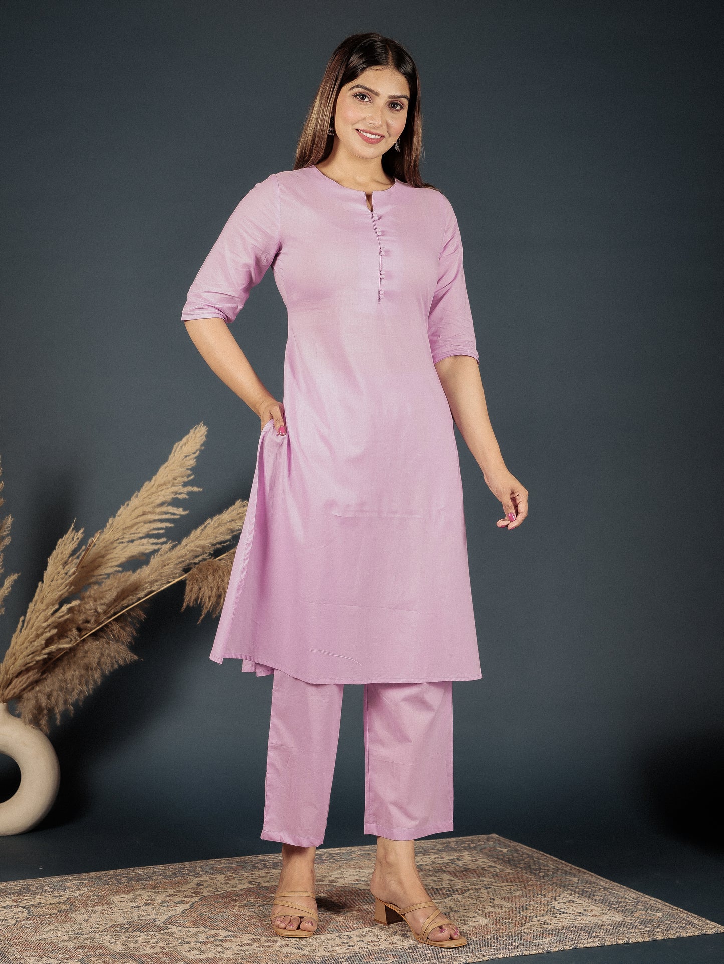 Soft Cotton Solid A-line Mauve Kurta