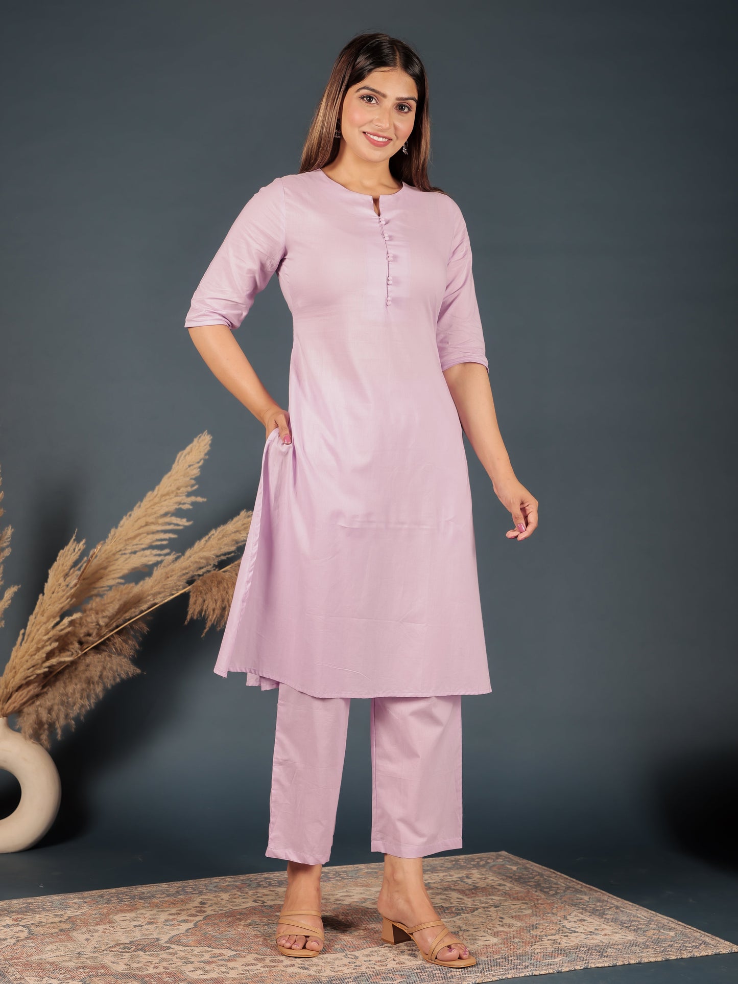 Soft Cotton Solid A-line Pink Kurta