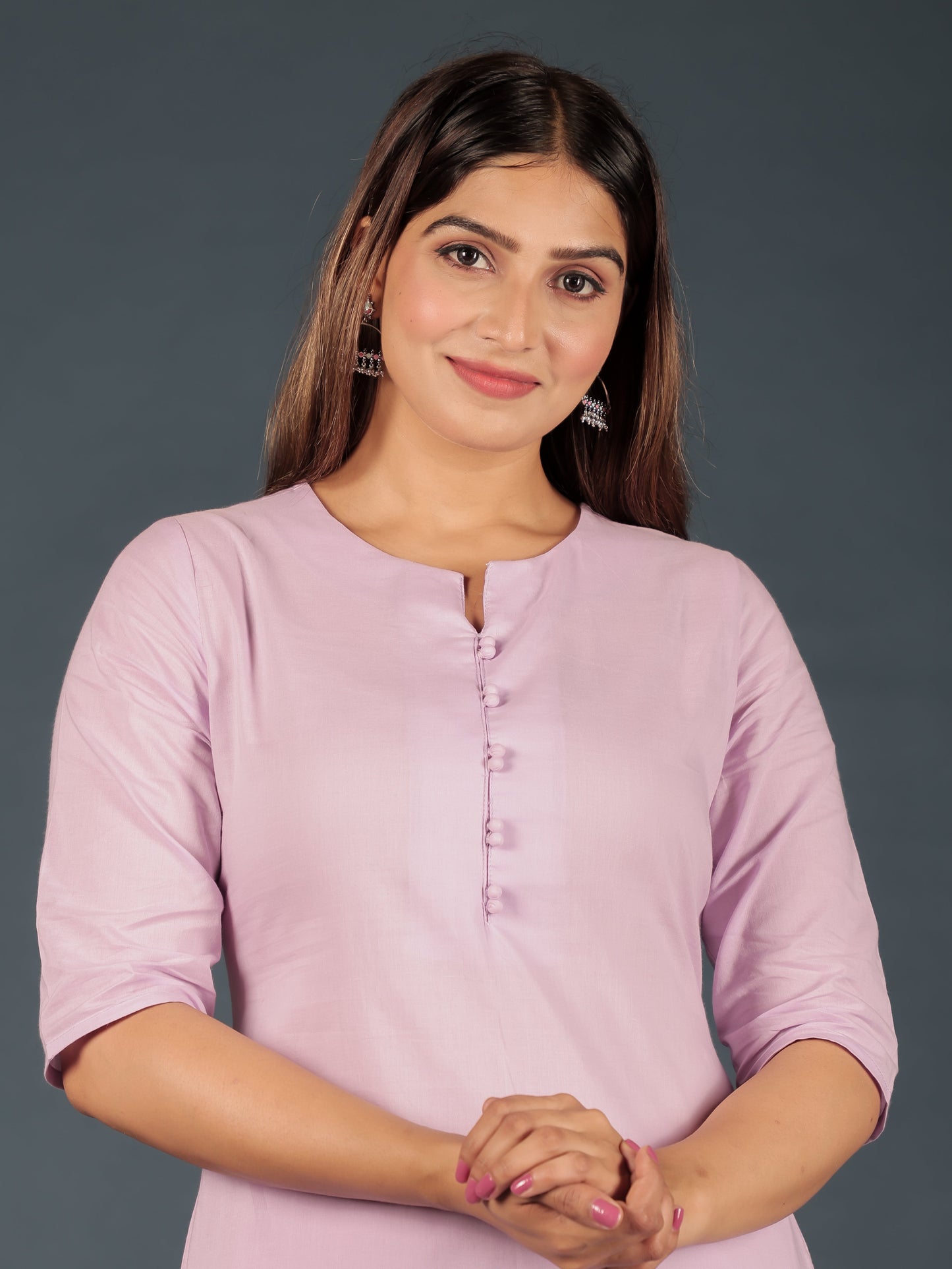 Soft Cotton Solid A-line Pink Kurta