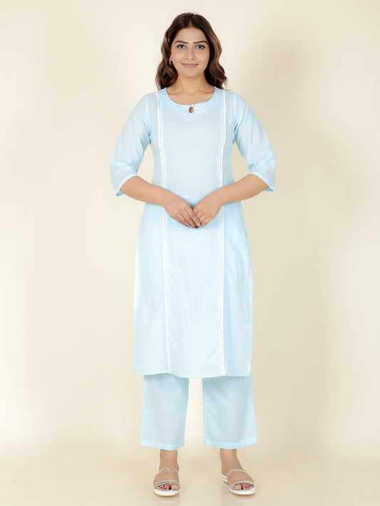Soft Cotton Solid Panelled Blue Kurta