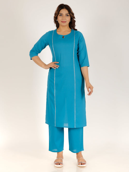 Soft Cotton Solid Panelled Blue Kurta
