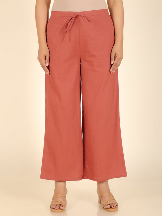 Natural Cotton Solid Brown Palazzo