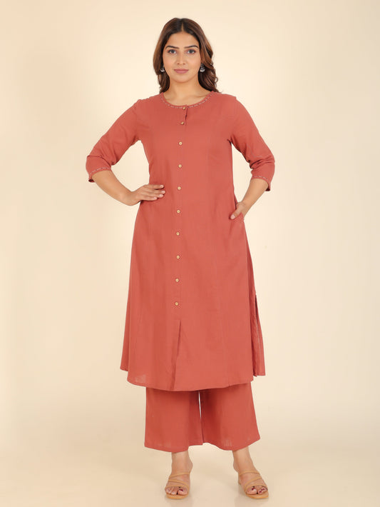 Natural Cotton Solid A-line Brown Kurta