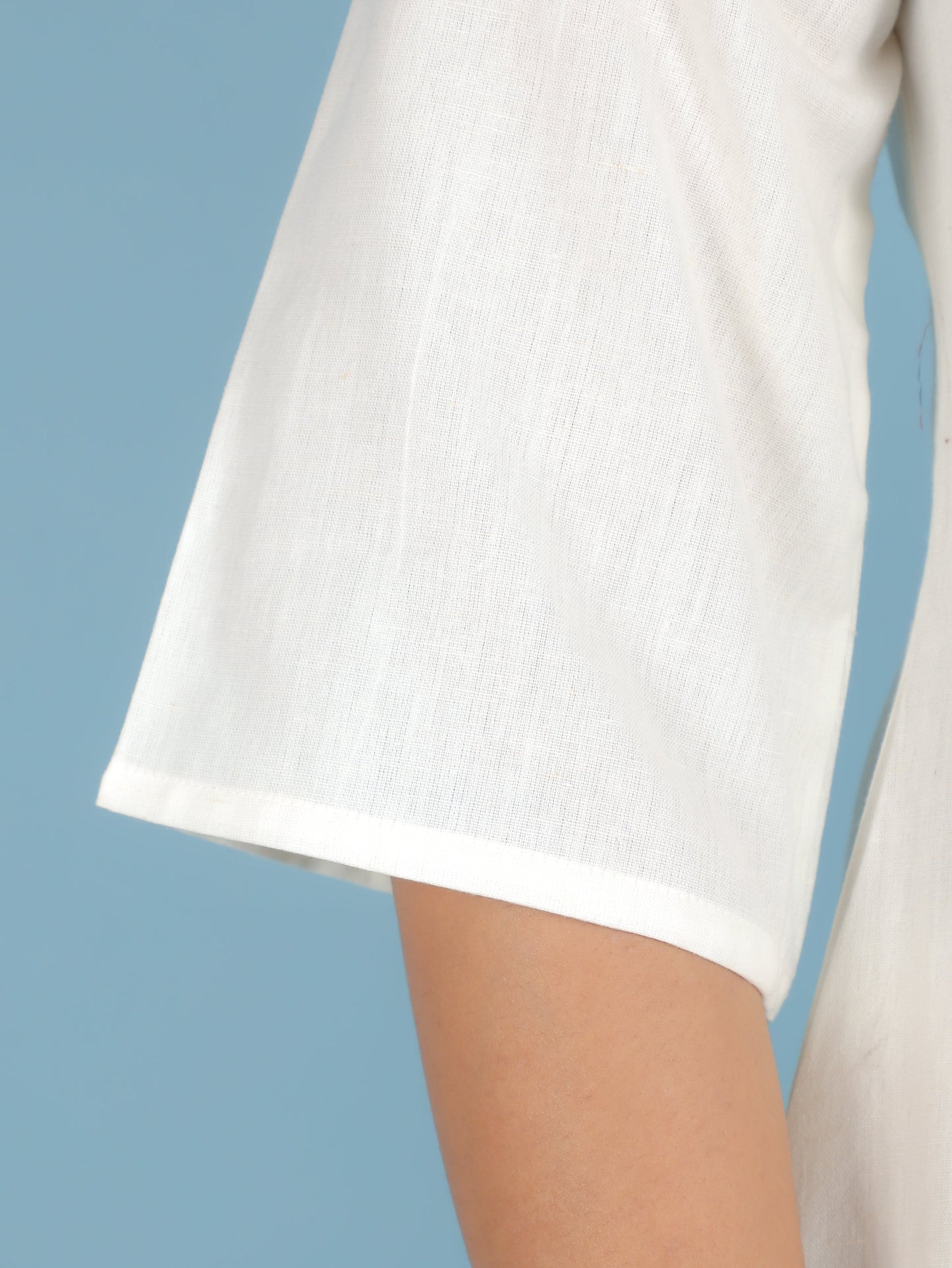 Embroidered Linen Cotton Solid Straight Off White Kurta