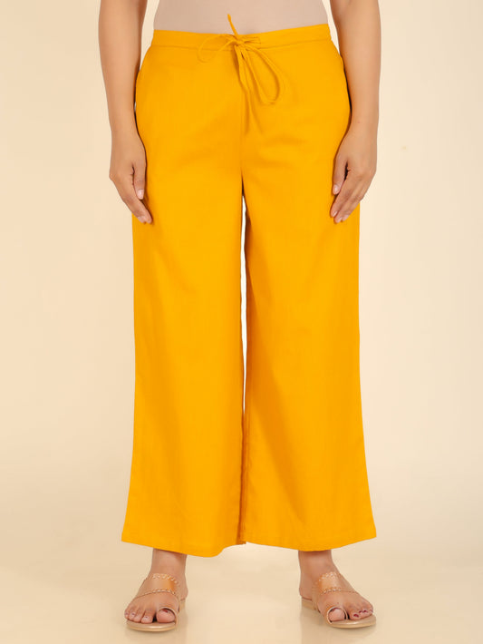 Linen Cotton Solid Yellow Palazzo