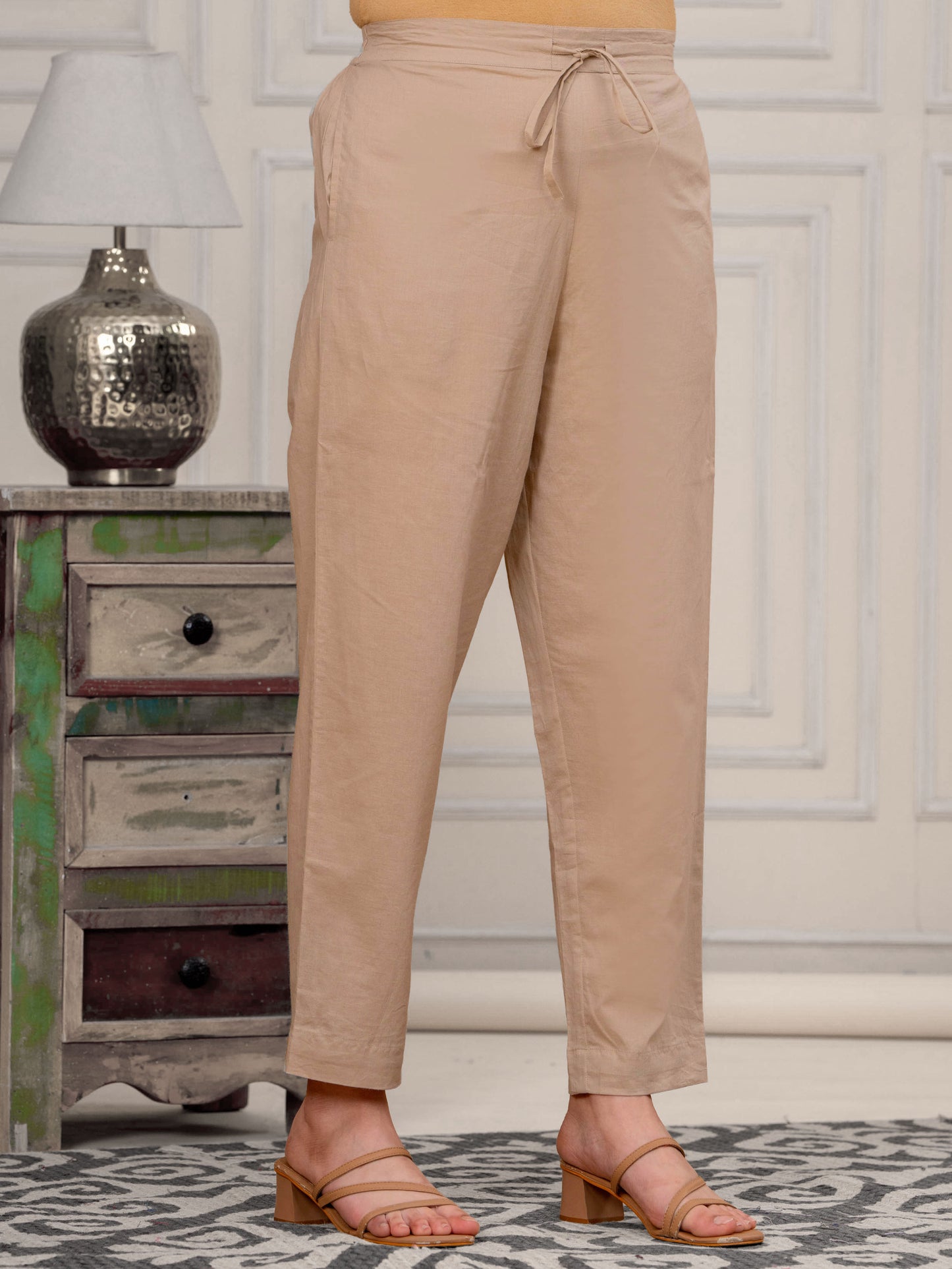 Soft Cotton Floral Straight Beige Kurta