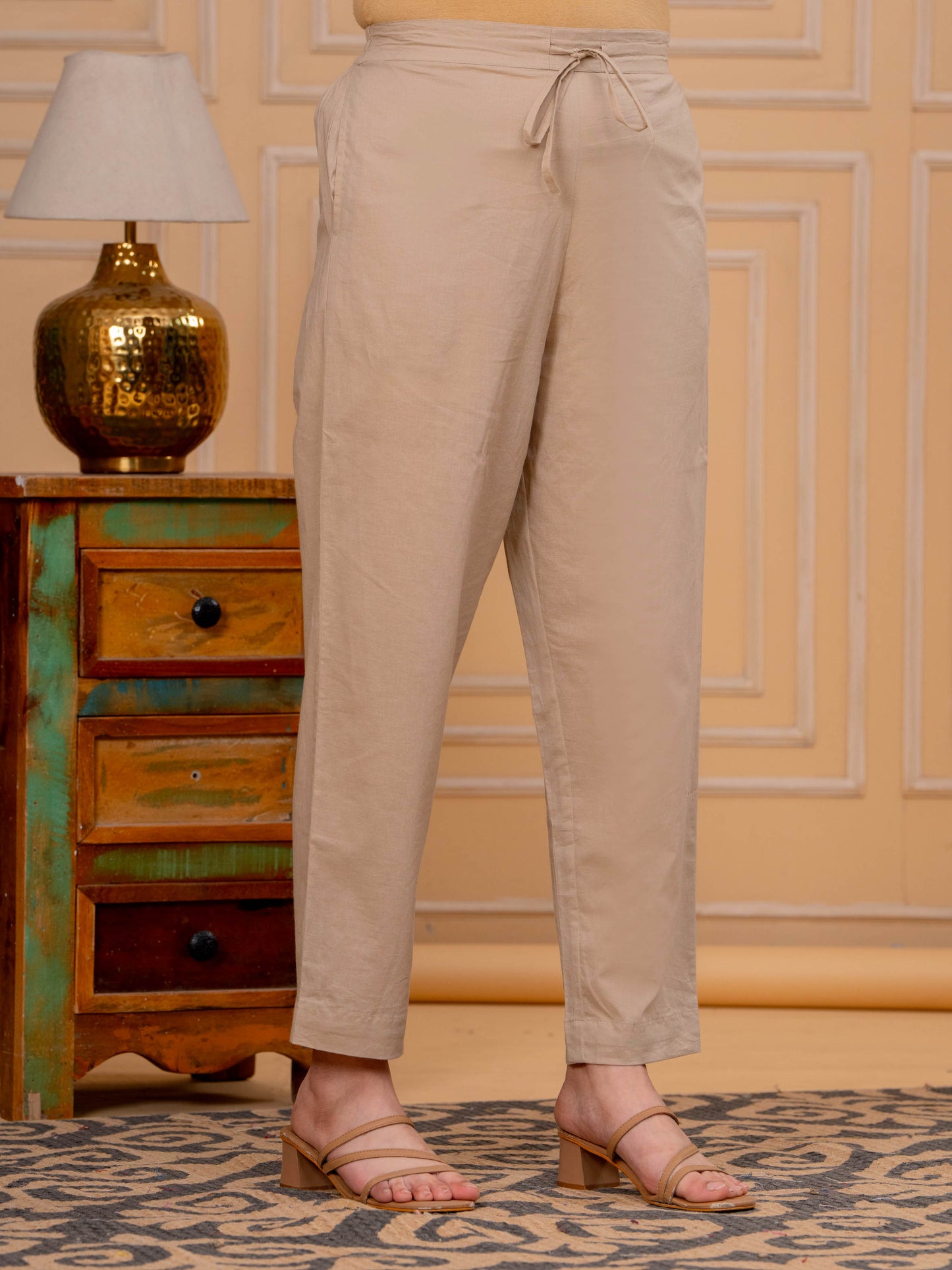 Soft Cotton Floral Straight Beige Kurta