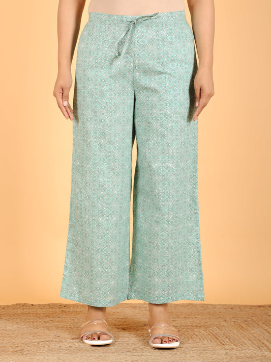 Soft Cotton Floral Green Palazzo