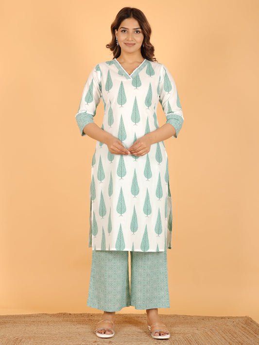 Soft Cotton Floral Straight White Kurta