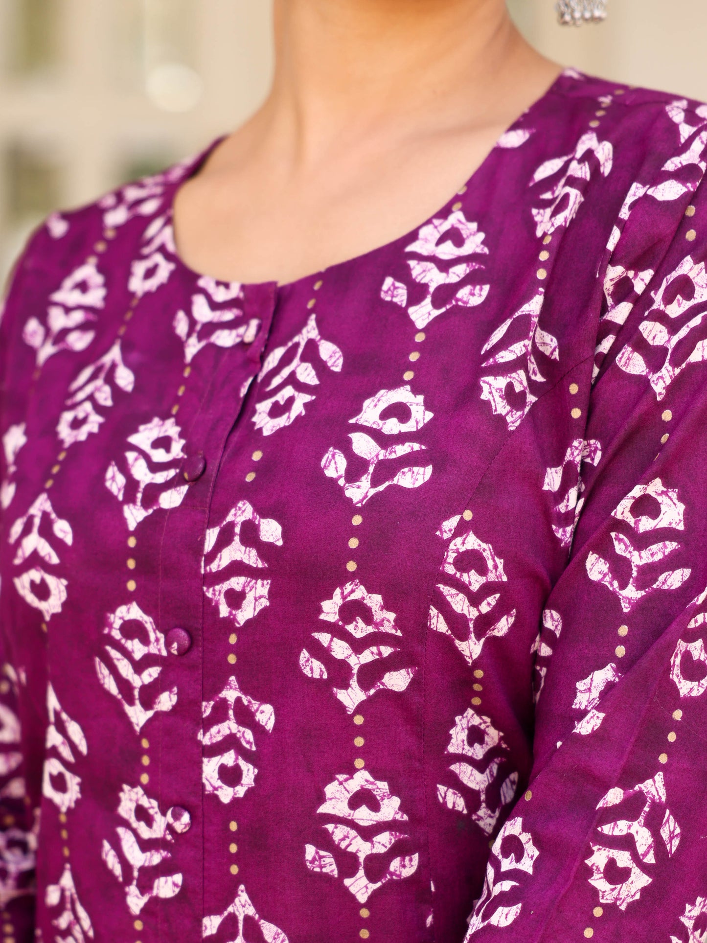 Soft Cotton Gold foil A-line Purple Kurta