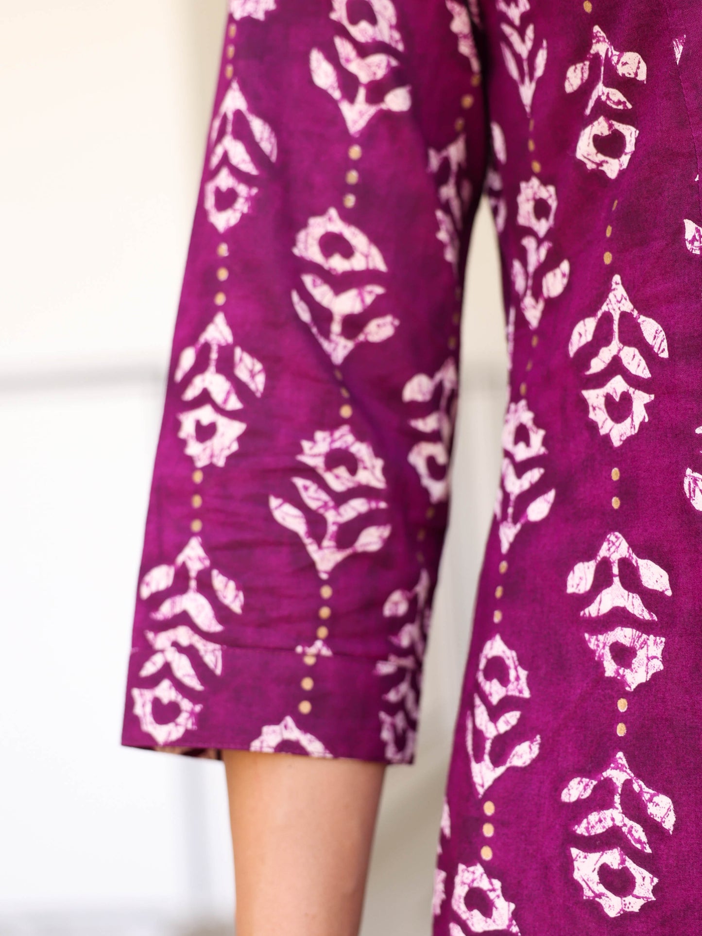 Soft Cotton Gold foil A-line Purple Kurta