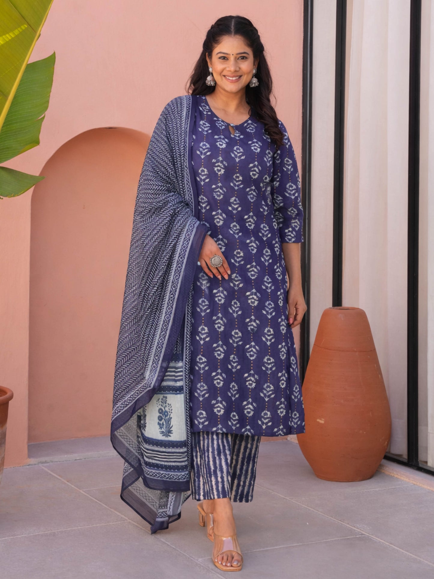 Cotton Voile Striped Indigo blue Dupatta