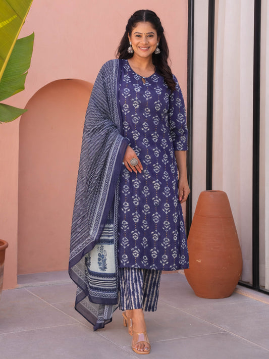 Cotton Voile Striped Indigo blue Dupatta
