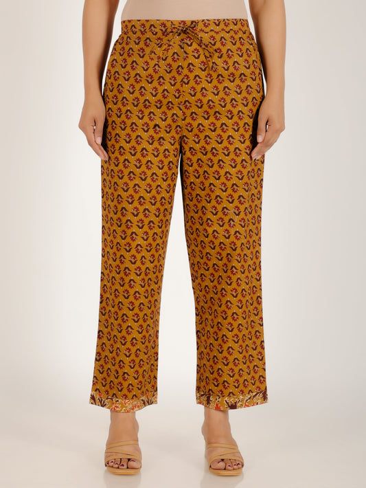 Soft Cotton Kalamkari Yellow Straight Trousers