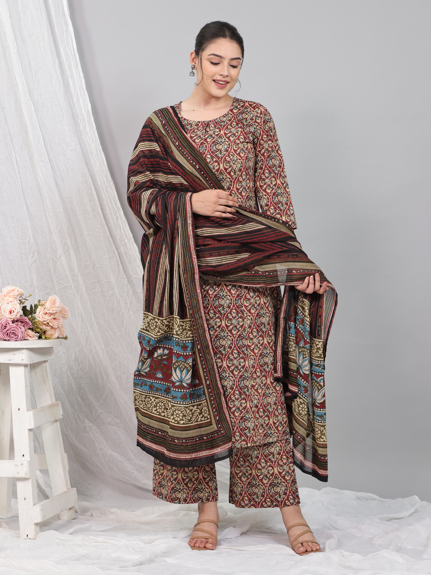 Cotton Voile Striped Brown Dupatta