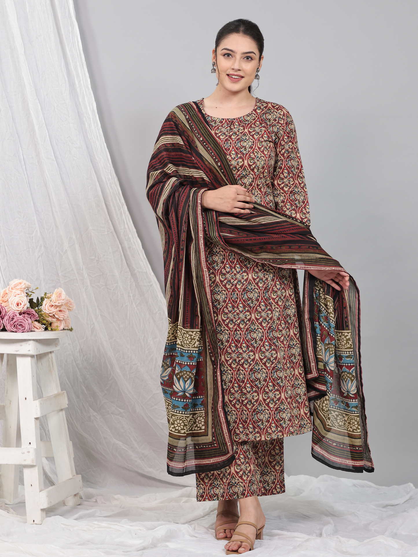 Cotton Voile Striped Brown Dupatta