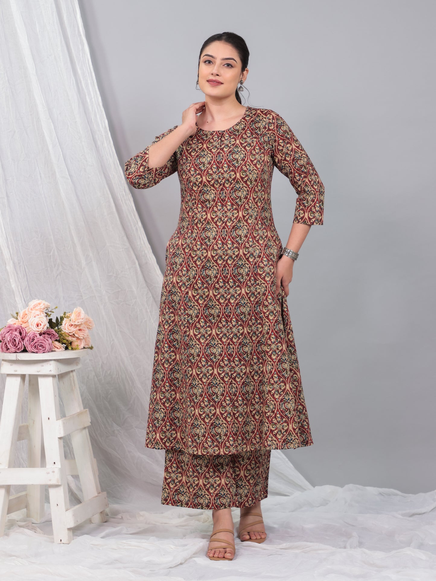 Soft Cotton Kalamkari A-line Red Kurta