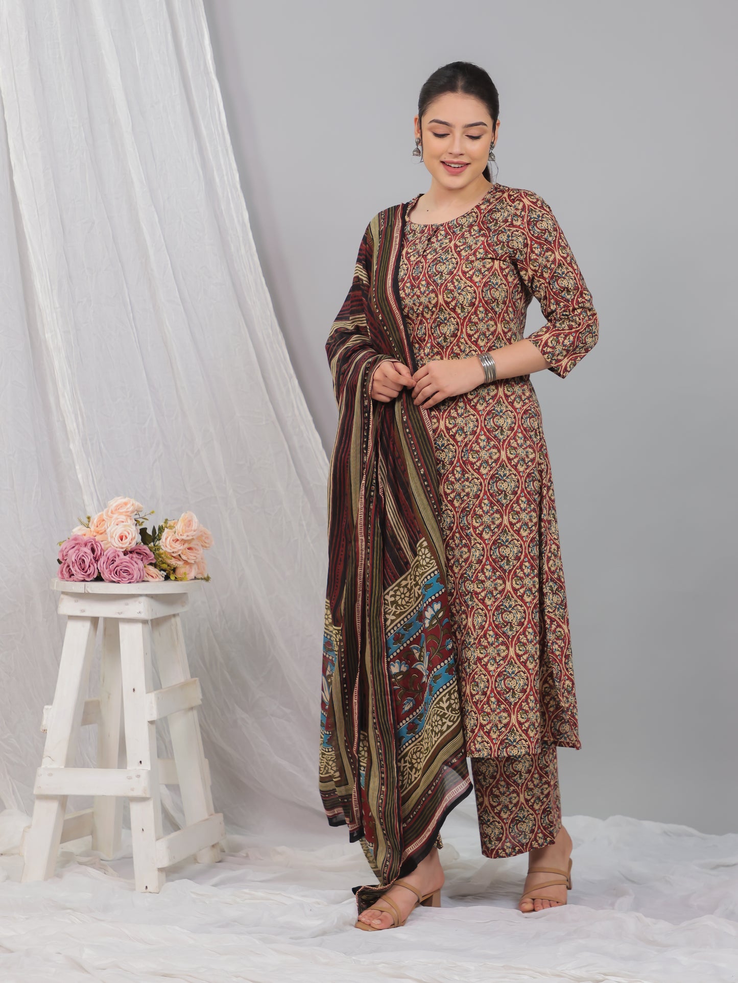 Soft Cotton Kalamkari A-line Red Kurta