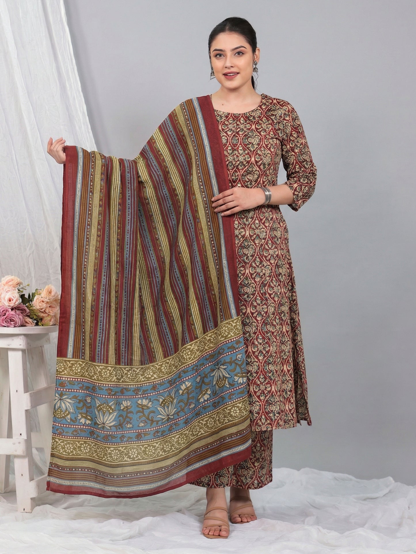 Soft Cotton Kalamkari Flared Red Kurta