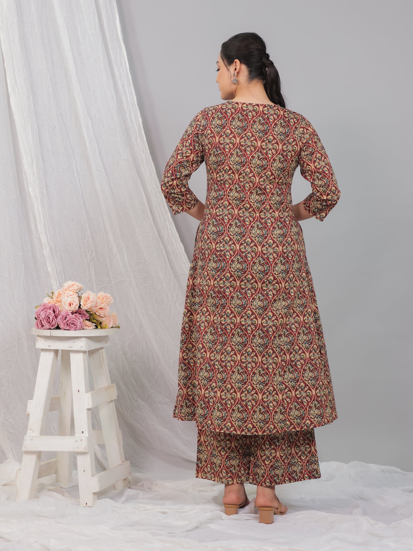 Soft Cotton Kalamkari A-line Red Kurta