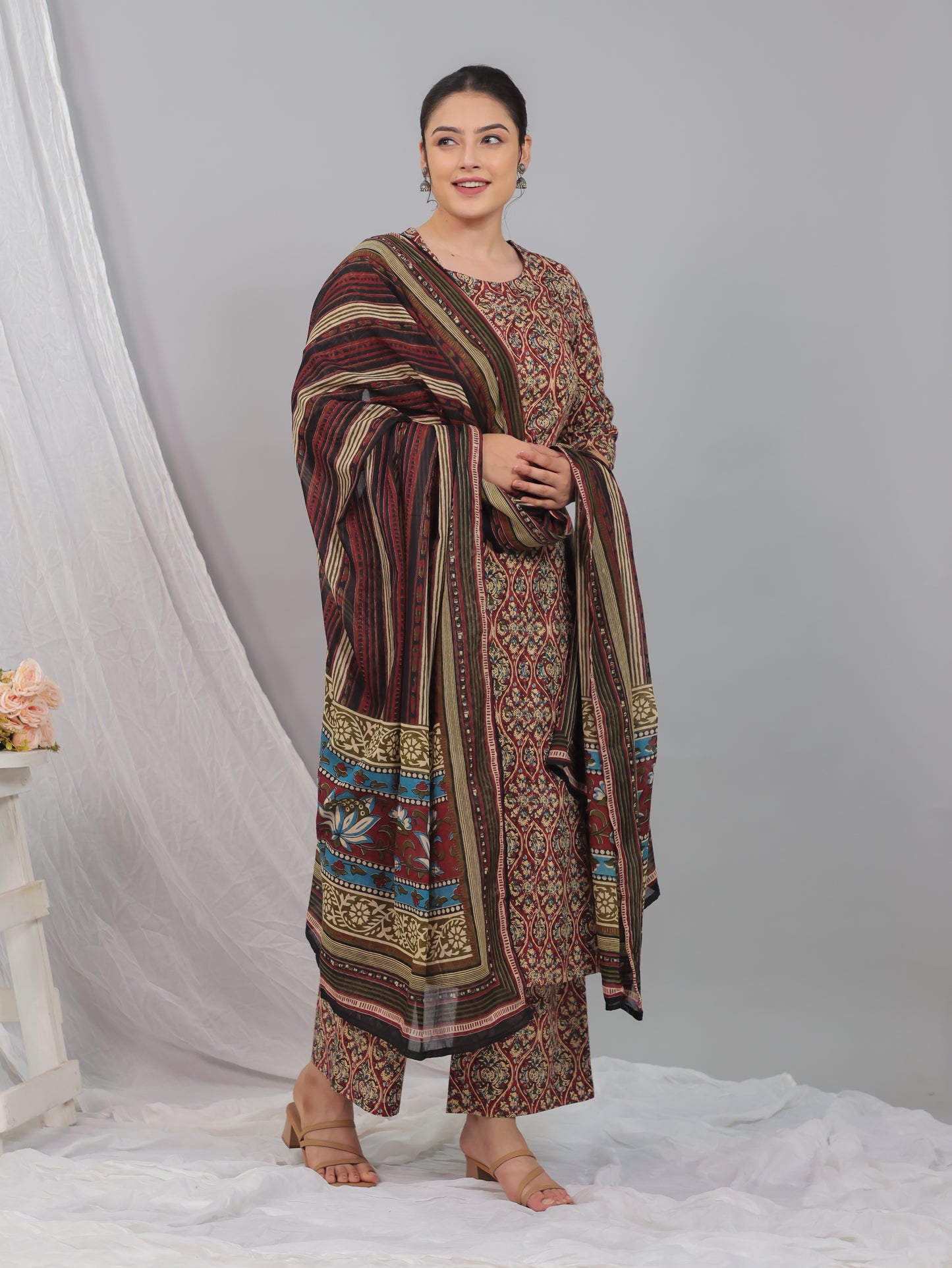 Soft Cotton Kalamkari A-line Red Kurta