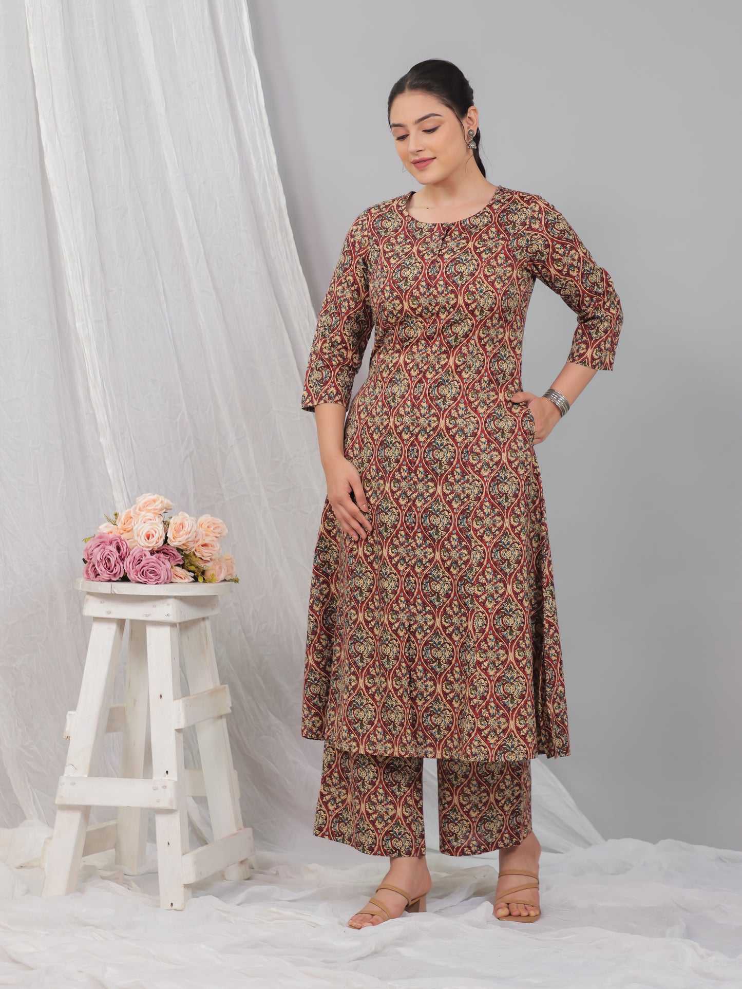 Soft Cotton Kalamkari A-line Red Kurta