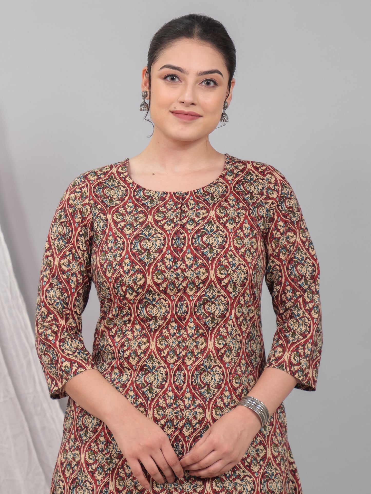 Soft Cotton Kalamkari A-line Red Kurta