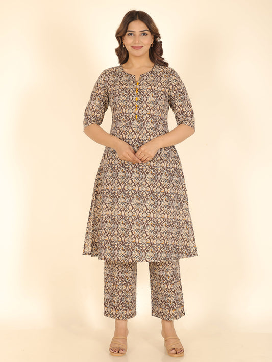 Soft Cotton Kalamkari A-line Brown Kurta