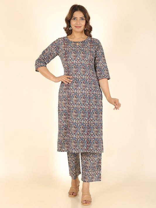 Soft Cotton Kalamkari Panelled Blue Kurta