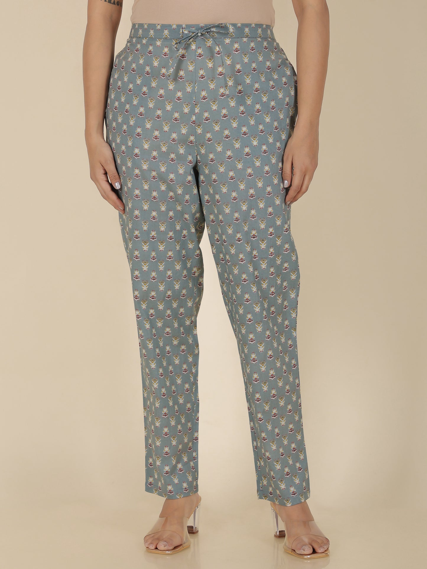 Soft Cotton Floral Grey Flared Flared Trousers