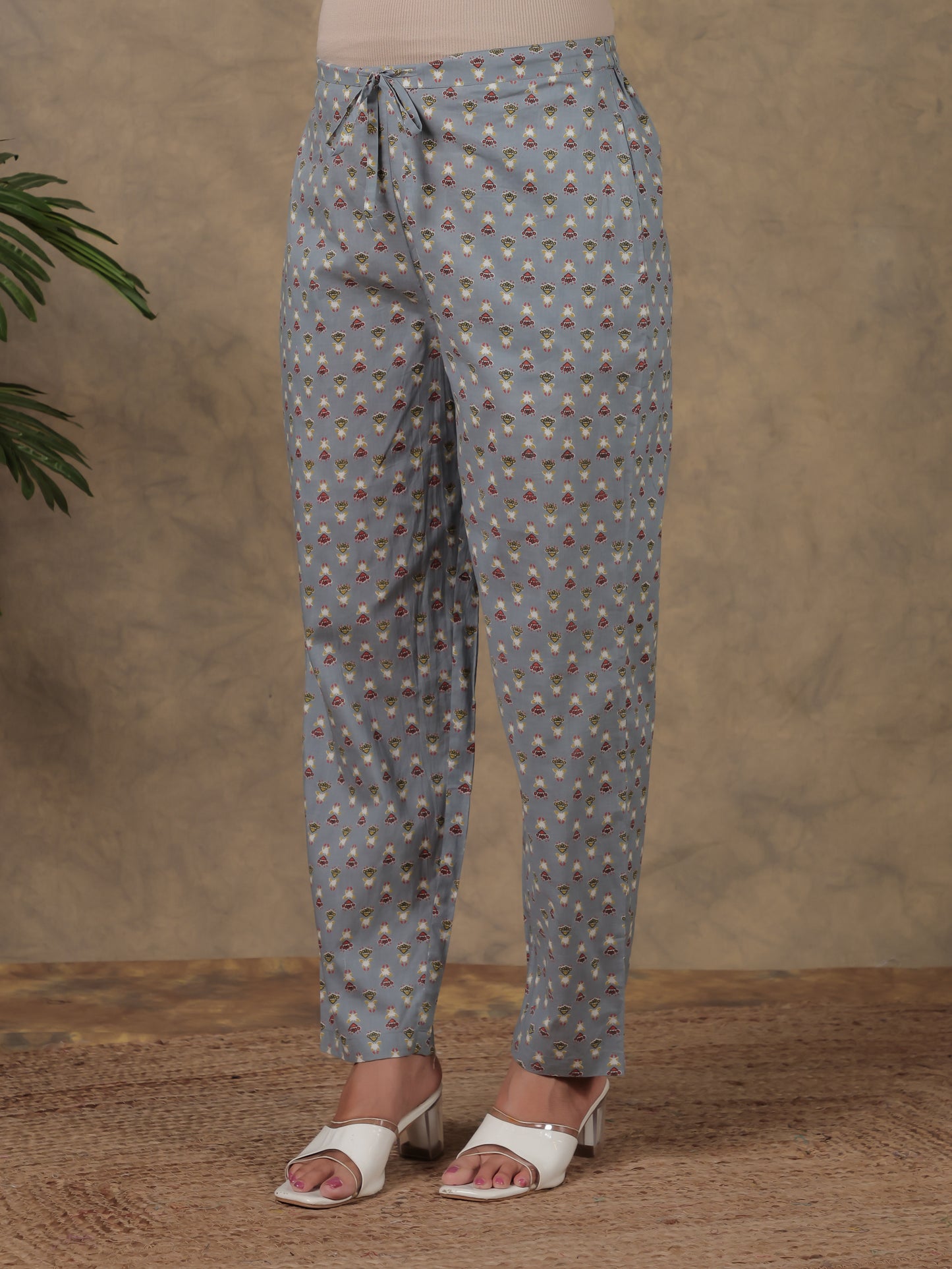 Soft Cotton Floral Straight Grey Kurta