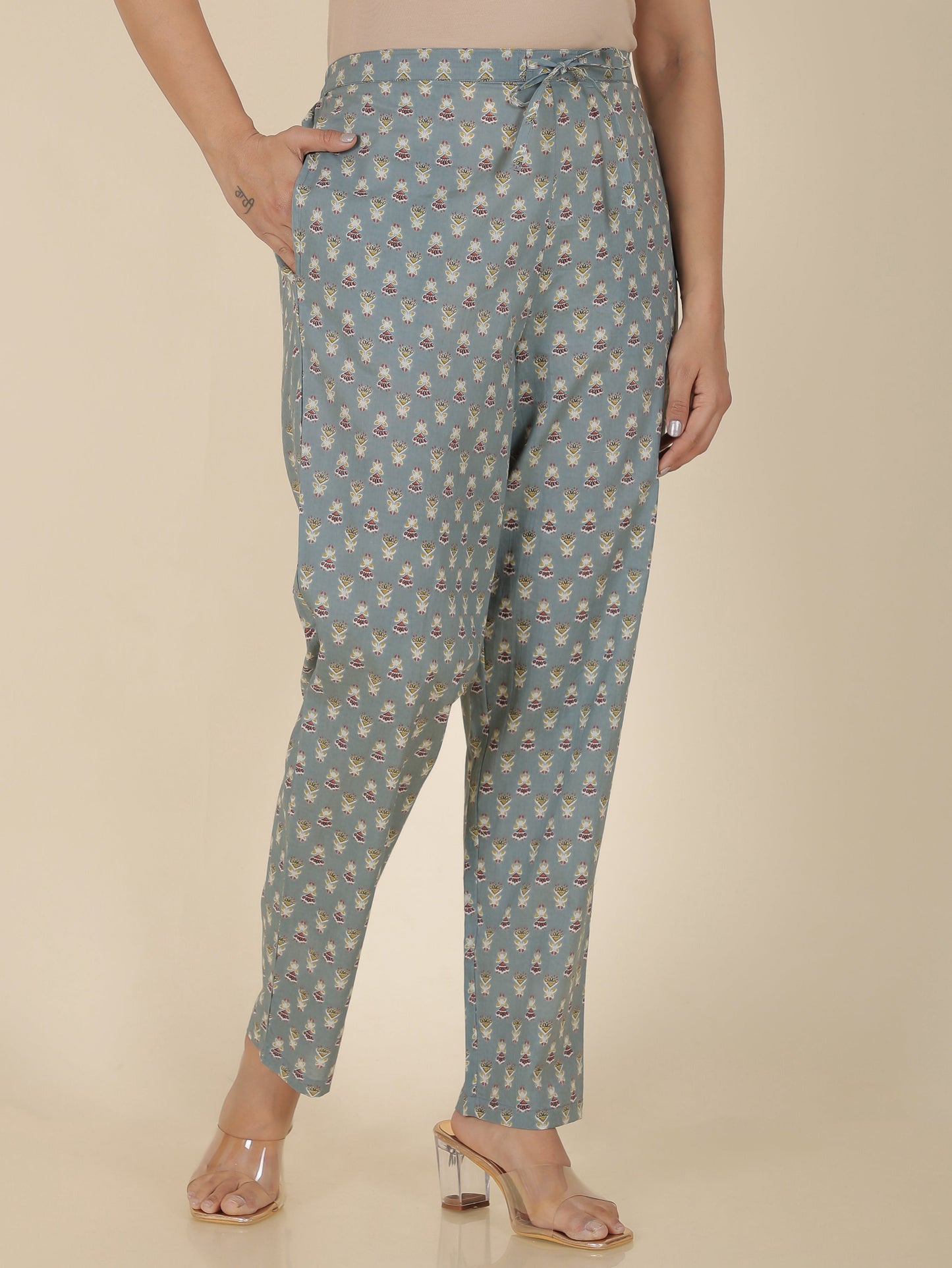 Soft Cotton Floral Straight Grey Kurta