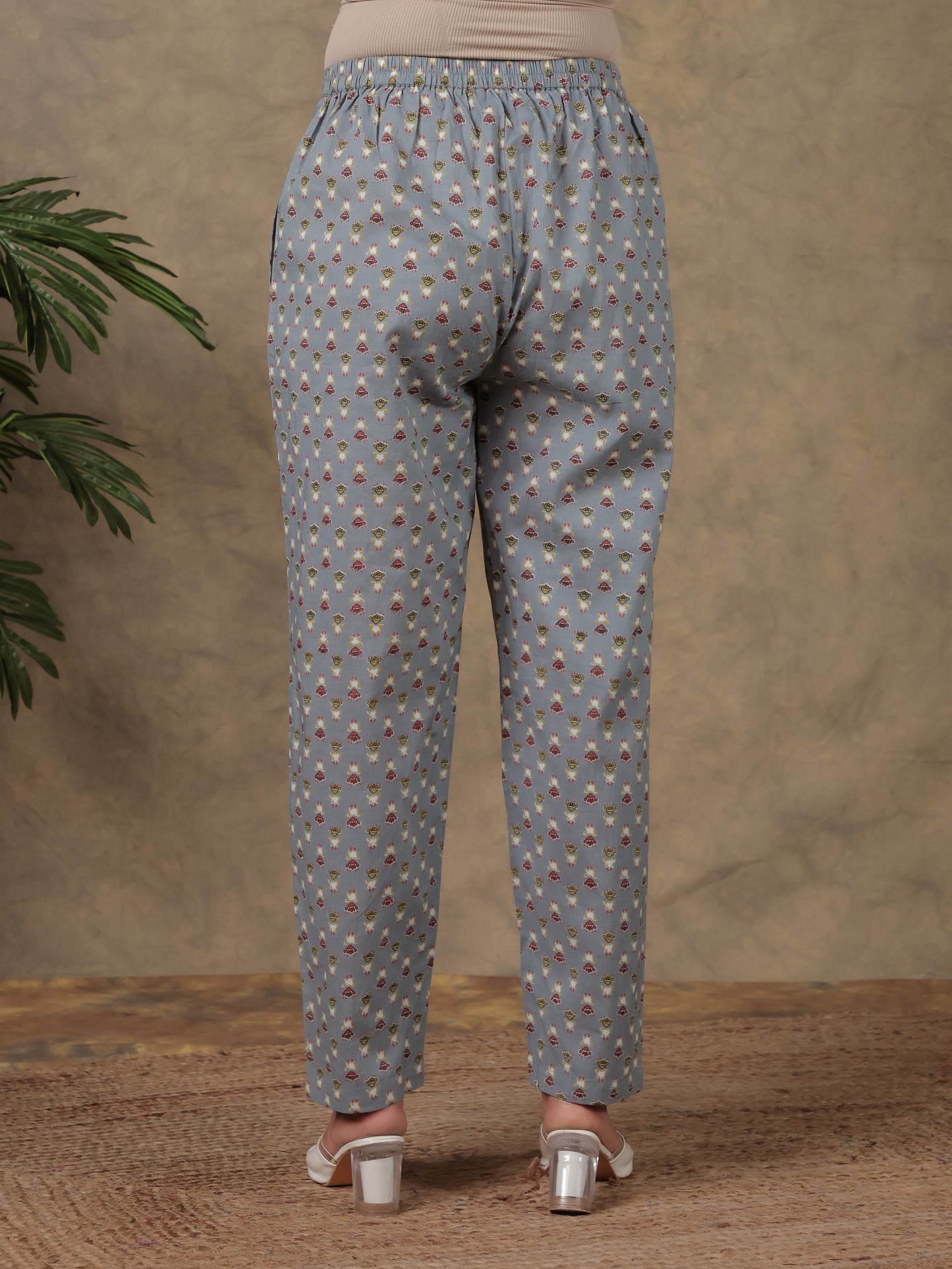 Soft Cotton Floral Straight Grey Kurta