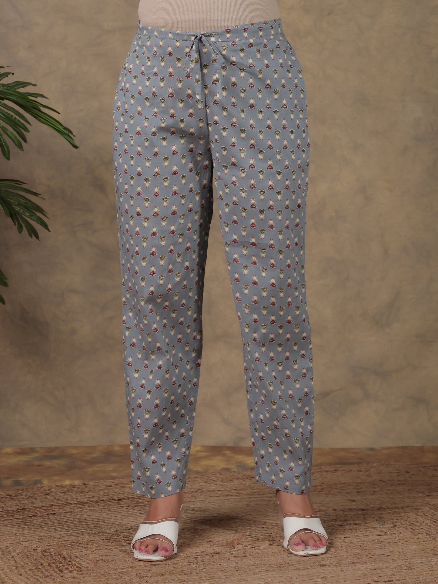 Soft Cotton Floral Straight Grey Kurta