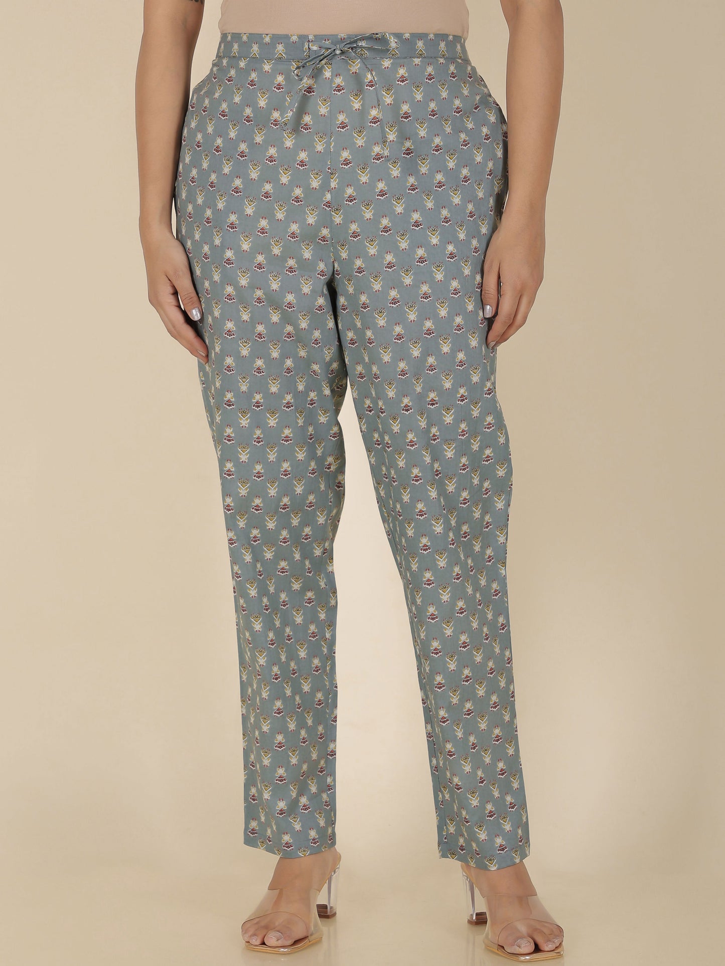 Soft Cotton Floral Straight Grey Kurta
