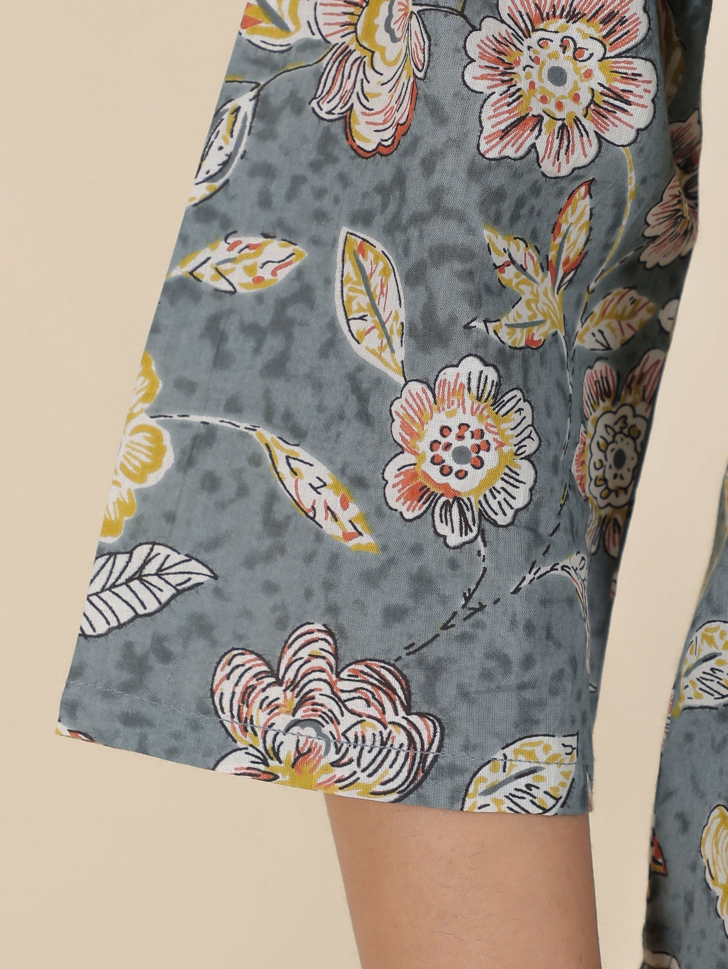 Soft Cotton Floral Straight Grey Kurta
